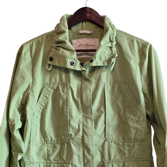 Eddie Bauer Green Nylon High Neck Roll Tab Sleeve Utility Jacket Sz S - Picture 2 of 10